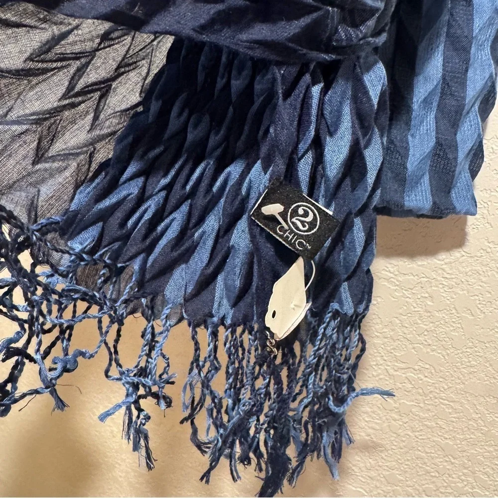 NWT Striped Blue Scarf with Fringe